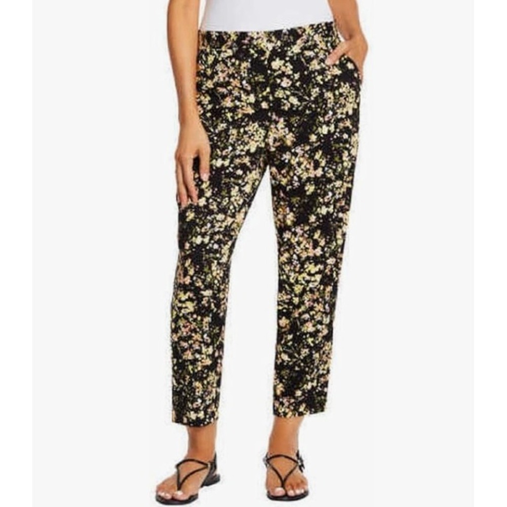 New Jessica Simpson Pants XL Black Floral Print Pull On Ankle Comfy Vacation